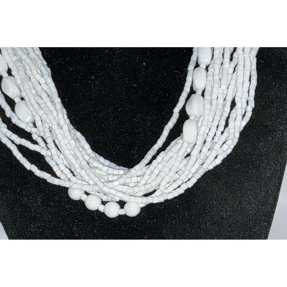 NWT‎ White Layered Bohemian Glass Bead Necklace Multi Strand Boho Easter Jewelry
